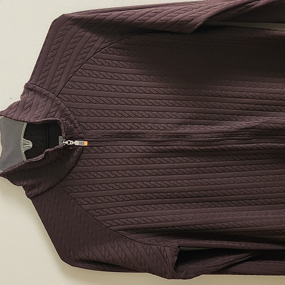 Lucy Chocolate Brown Cable Knit Full-Zip Jacket Activewear - Picture 2 of 7
